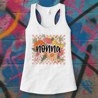 Nonna Floral Mother'S Day Wildflower Girl Checkered Women's Tank Top thumb 3