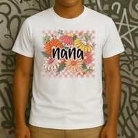 Nana Floral Mother'S Day Wildflower Girl Checkered T-Shirt thumb 3