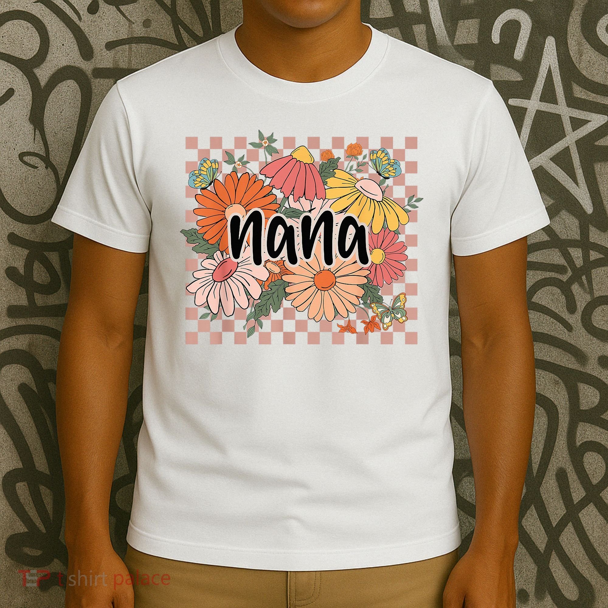 Nana Floral Mother'S Day Wildflower Girl Checkered T-Shirt