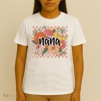 Nana Floral Mother'S Day Wildflower Girl Checkered T-Shirt thumb 4