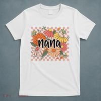 Nana Floral Mother'S Day Wildflower Girl Checkered T-Shirt thumb 5