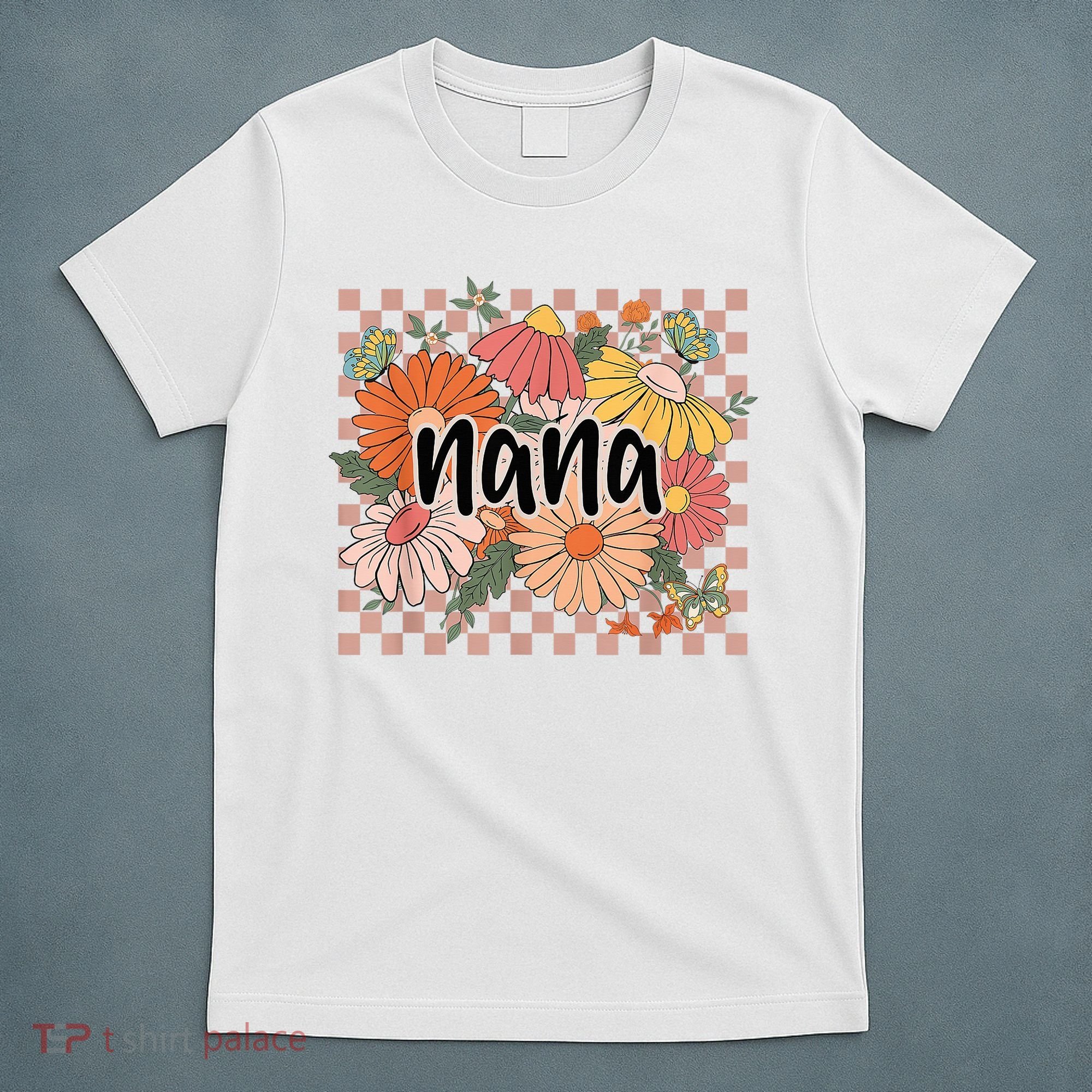 Nana Floral Mother'S Day Wildflower Girl Checkered T-Shirt