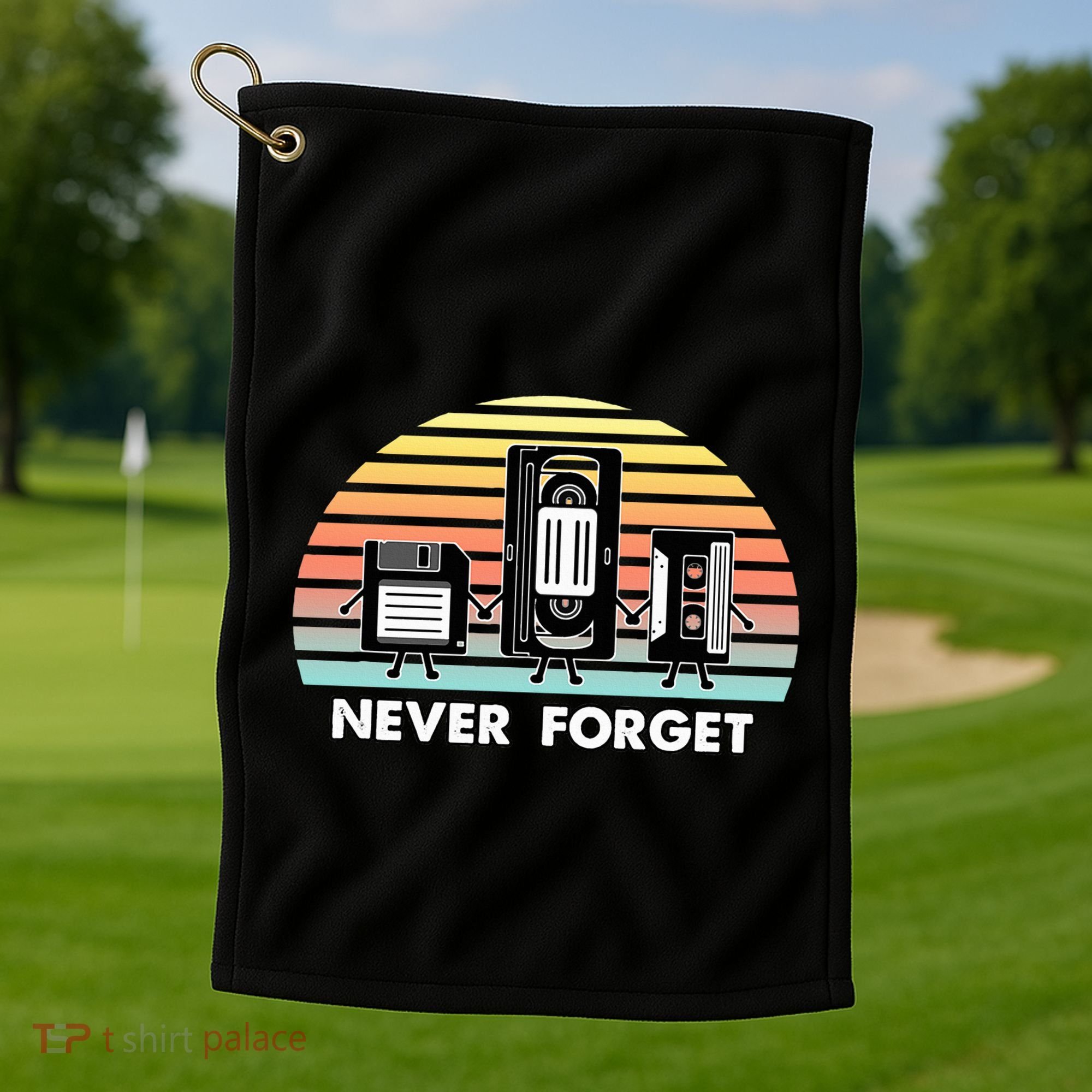 Never Forget Media Floppy Disk Vhs Casette Audio Tape Golf Towel