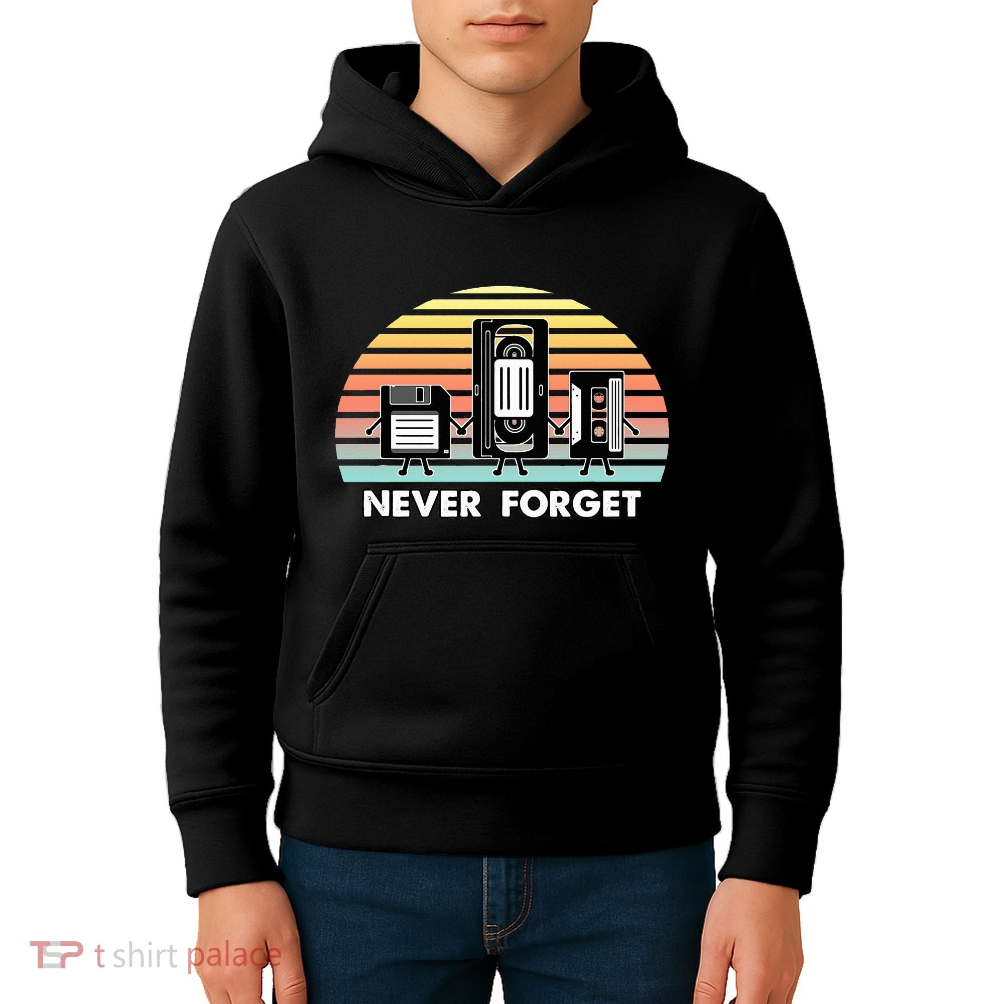 Never Forget Media Floppy Disk Vhs Casette Audio Tape Kids Hoodie