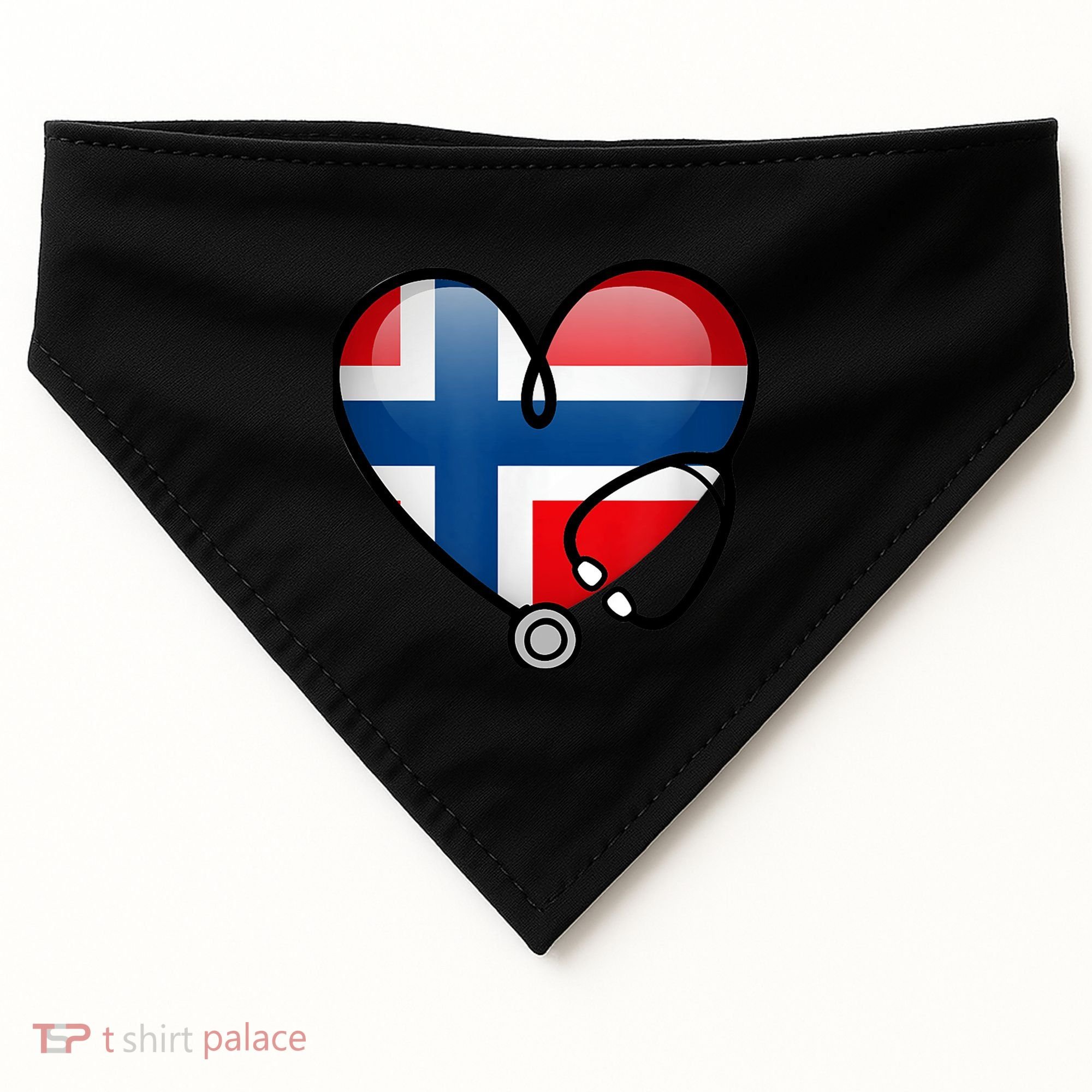 Norway Flag Norwegian Nurse Stethoscope Heart USA-Made Doggie Bandana