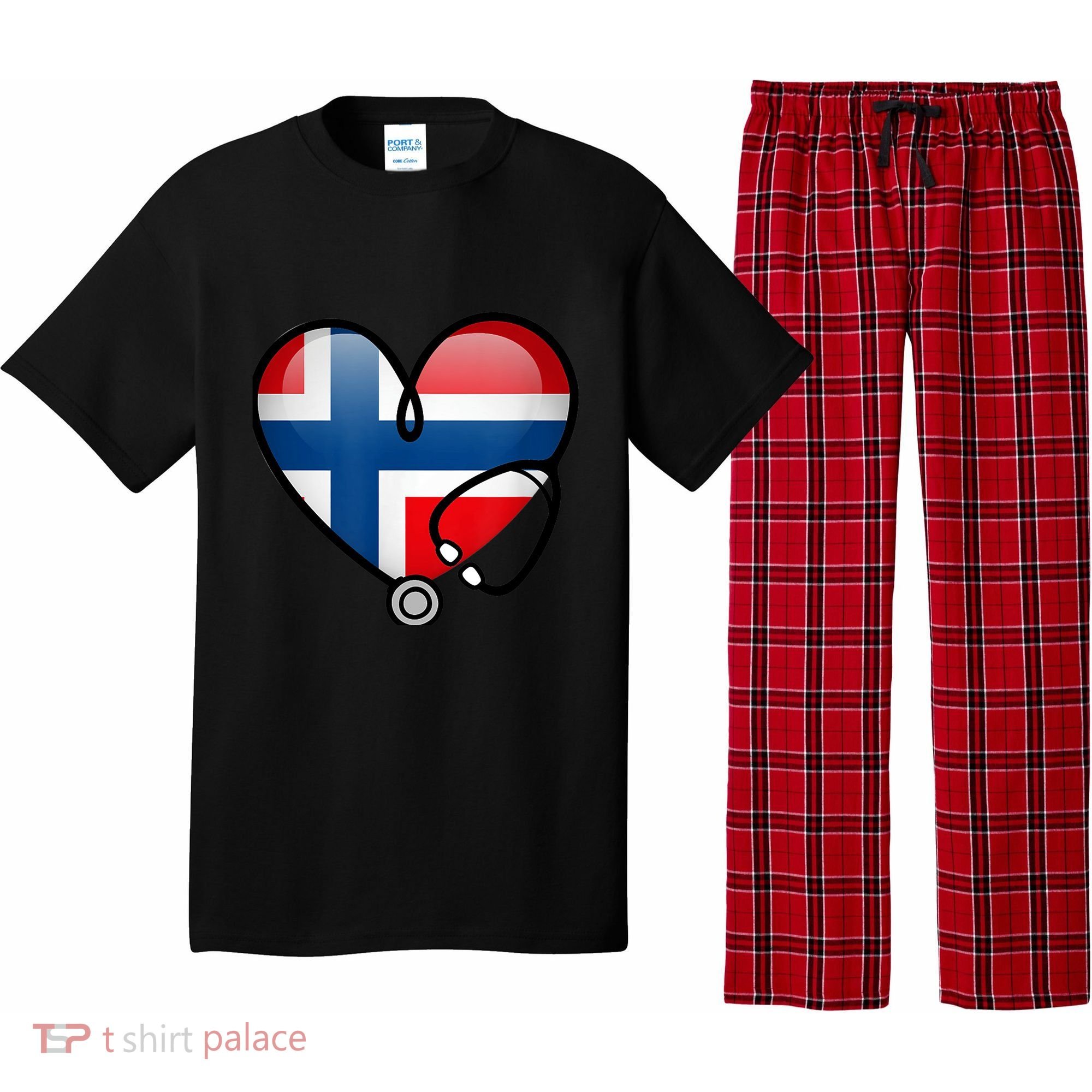 Norway Flag Norwegian Nurse Stethoscope Heart Pajama Set