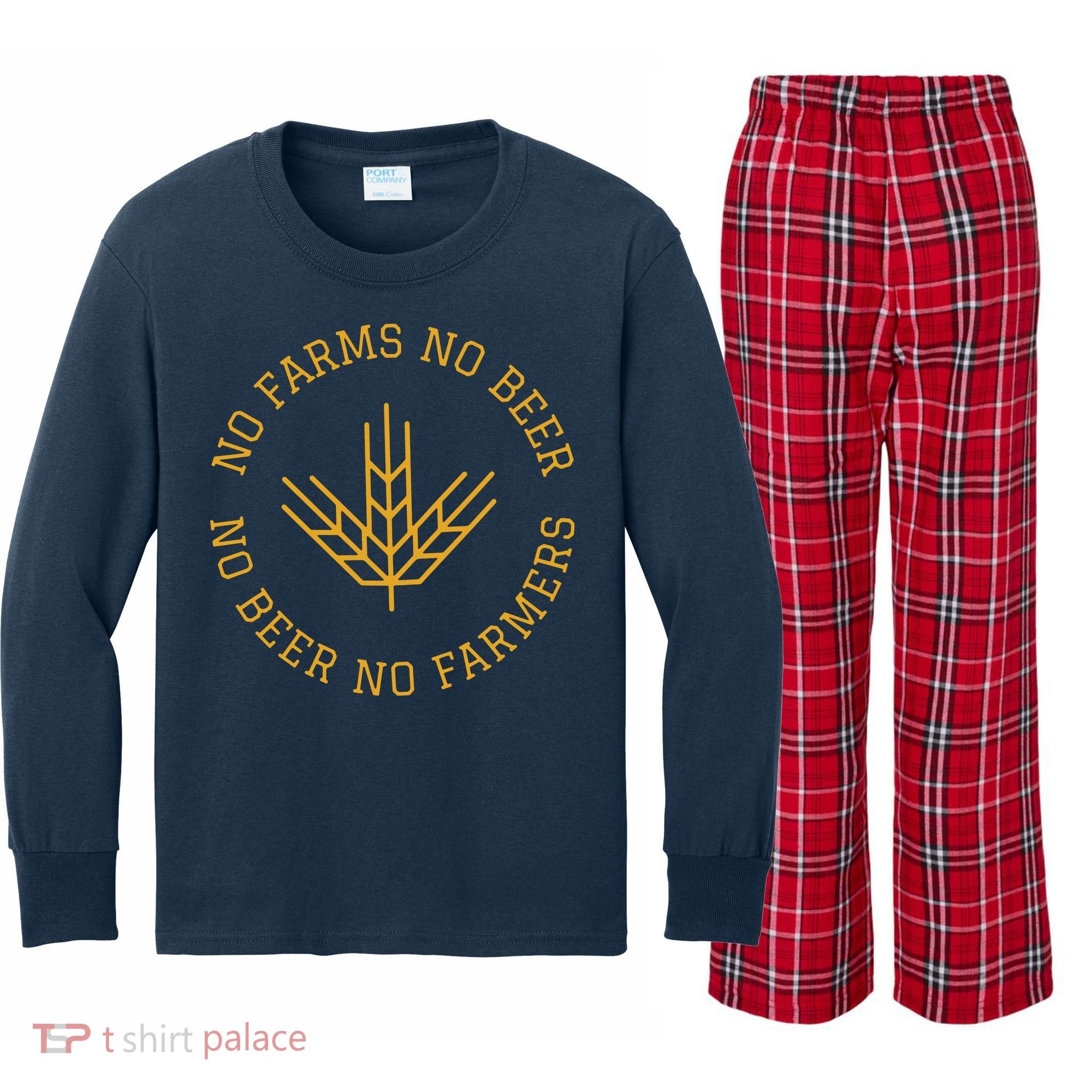 No Farms No Beer No Farmers Support Local Farm Bartender Kids Long Sleeve Plaid Pajama Set