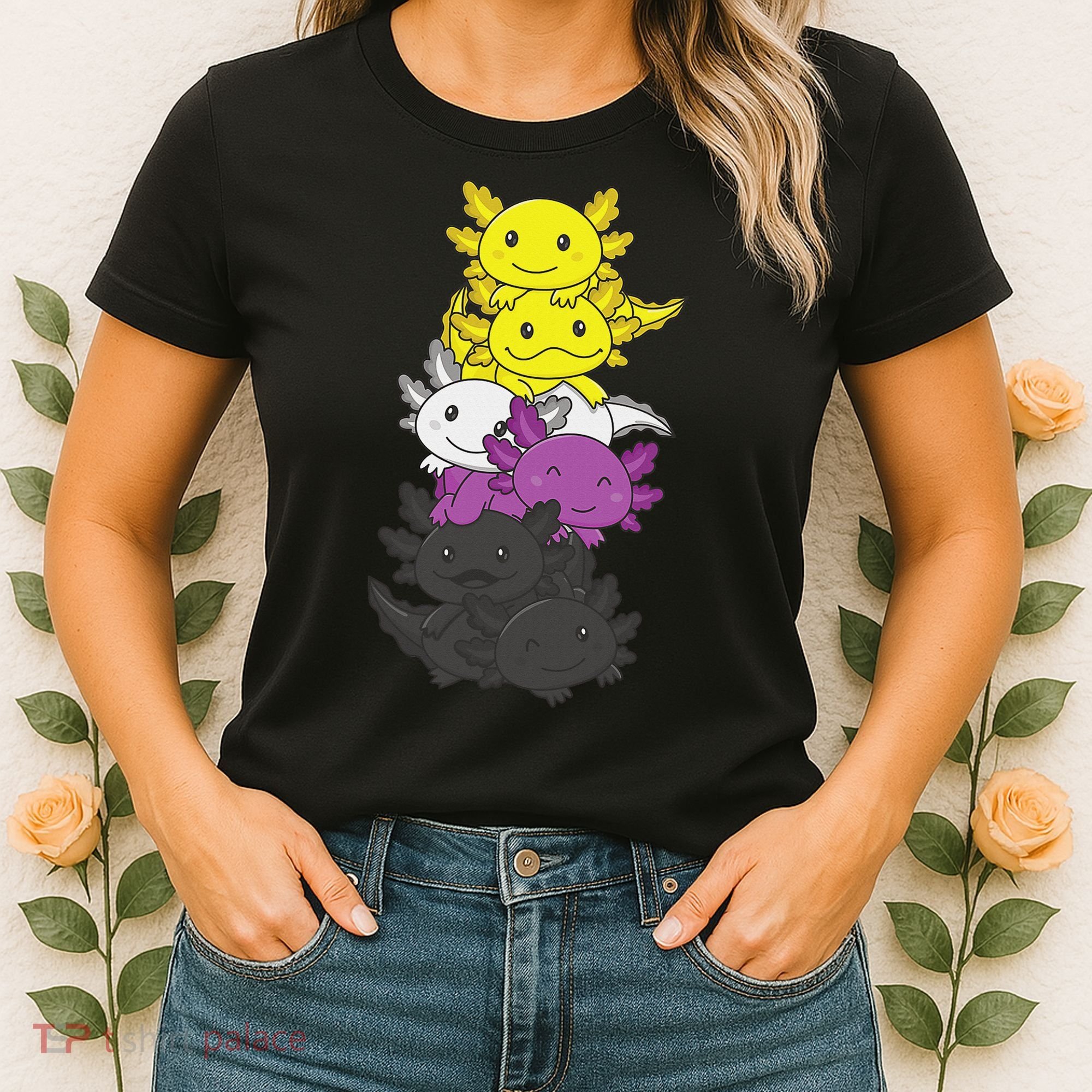 Nonbinary Flag Non Binary Pride LGBTQ Axolotl  Women's T-Shirt