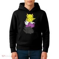 Nonbinary Flag Non Binary Pride LGBTQ Axolotl  Kids Hoodie thumb 4
