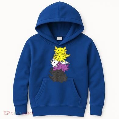 Nonbinary Flag Non Binary Pride LGBTQ Axolotl Kids Hoodie