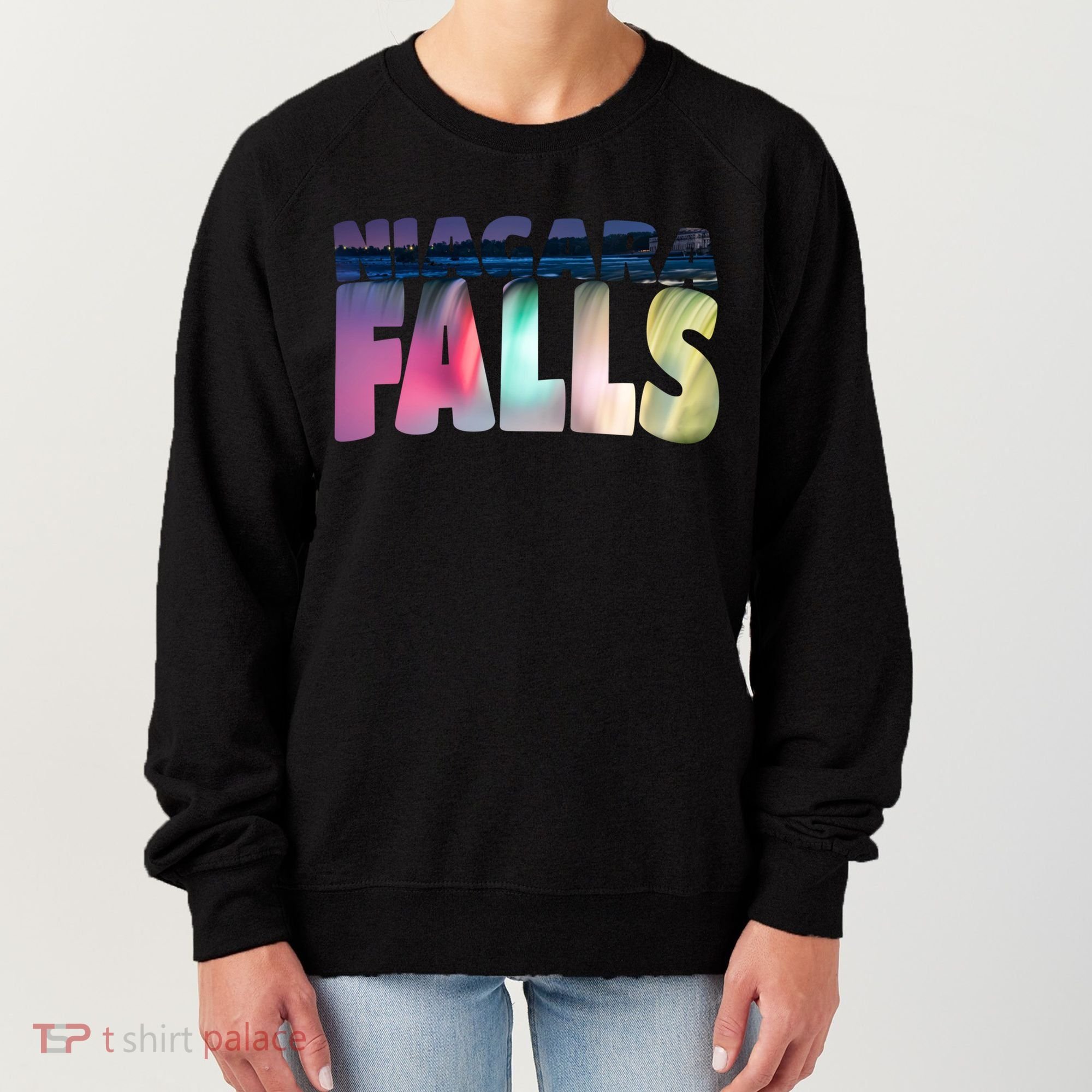 Niagara Falls Night Gift Canada Usa Typography Souvenir Women's Sweatshirt