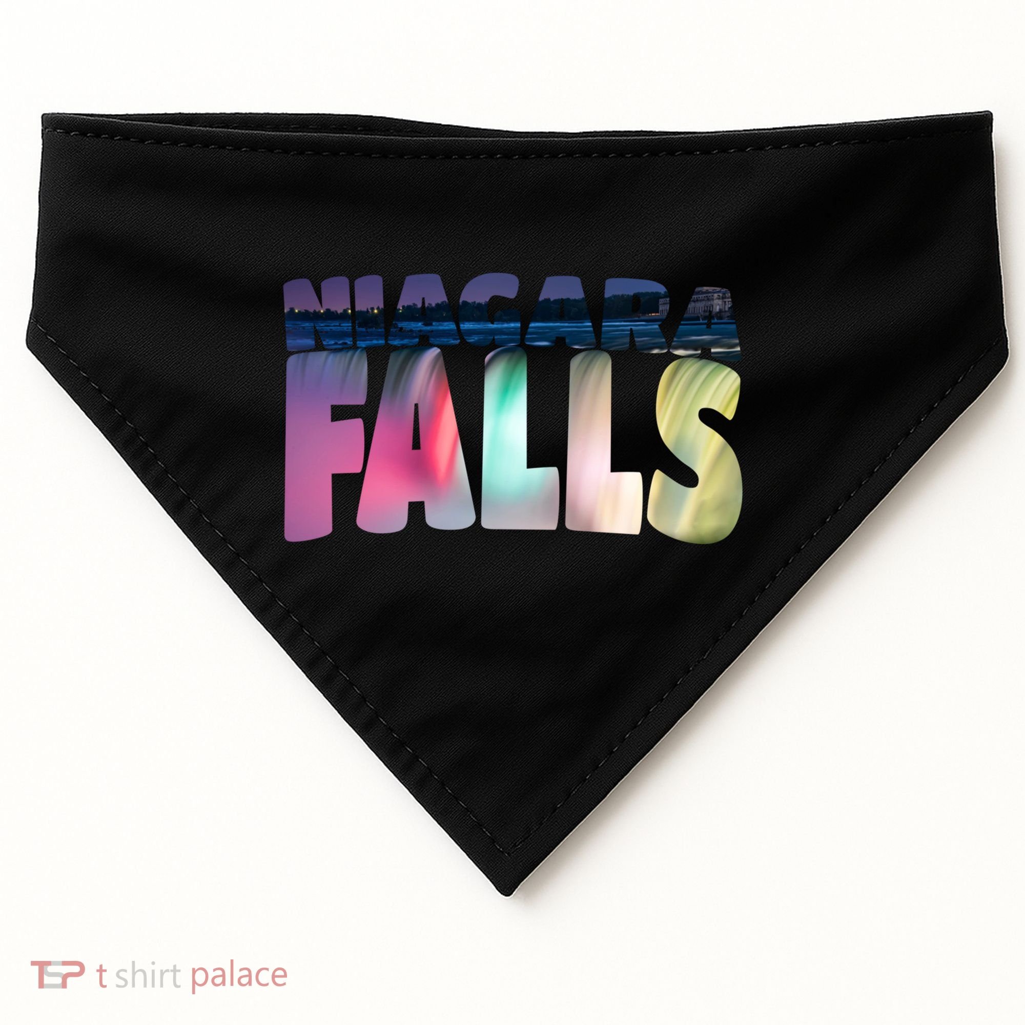 Niagara Falls Night Gift Canada Usa Typography Souvenir USA-Made Doggie Bandana