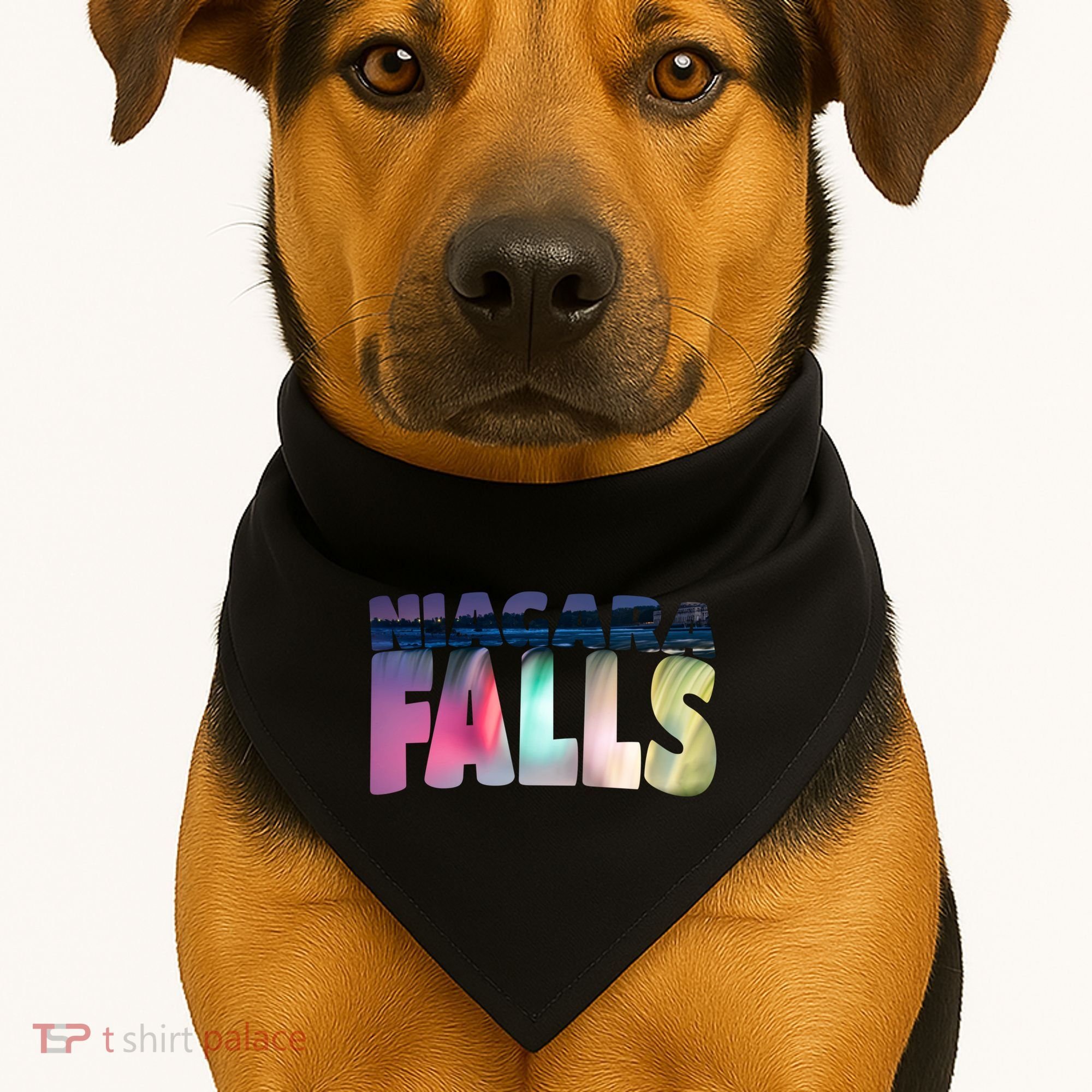 Niagara Falls Night Gift Canada Usa Typography Souvenir USA-Made Doggie Bandana