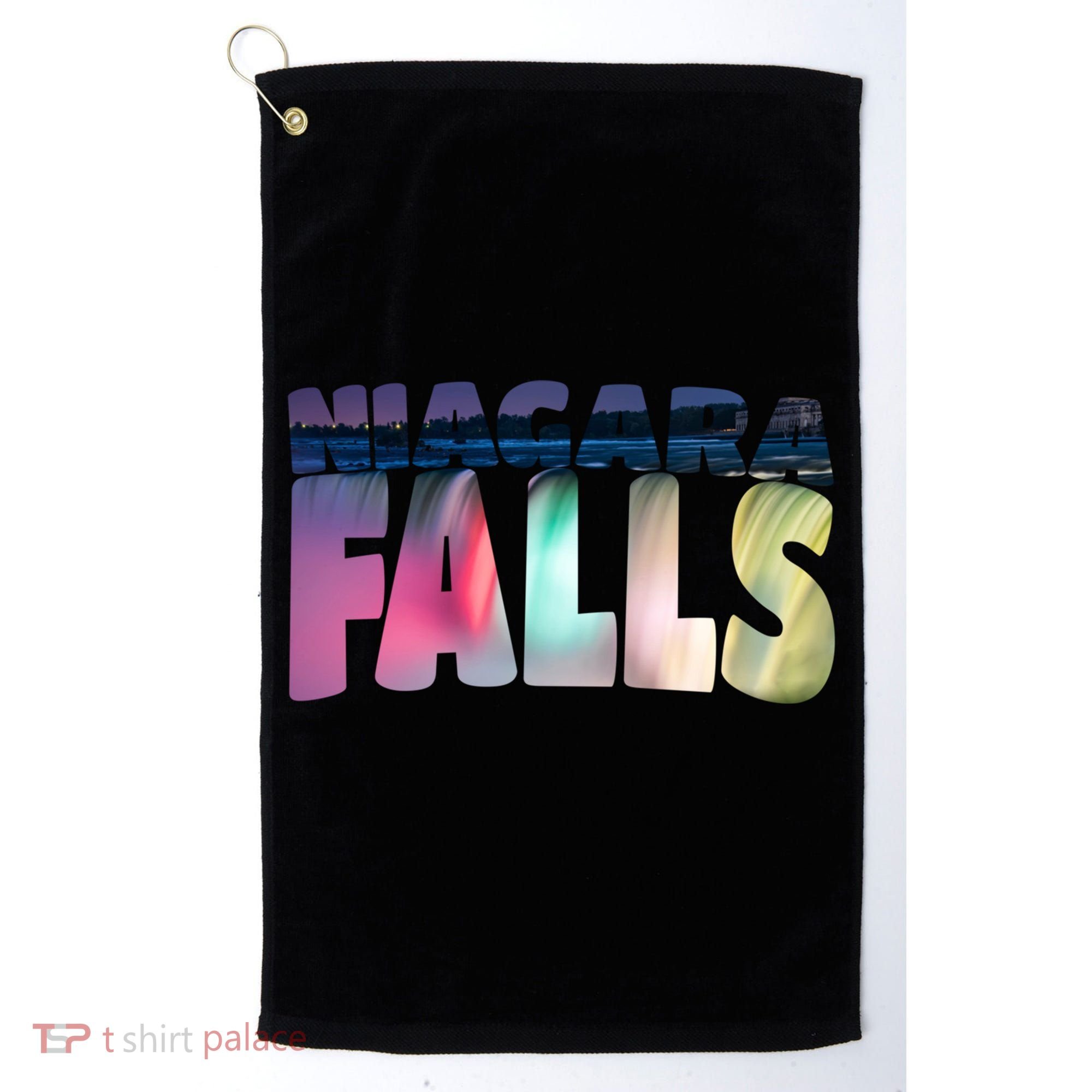Niagara Falls Night Gift Canada Usa Typography Souvenir Golf Towel