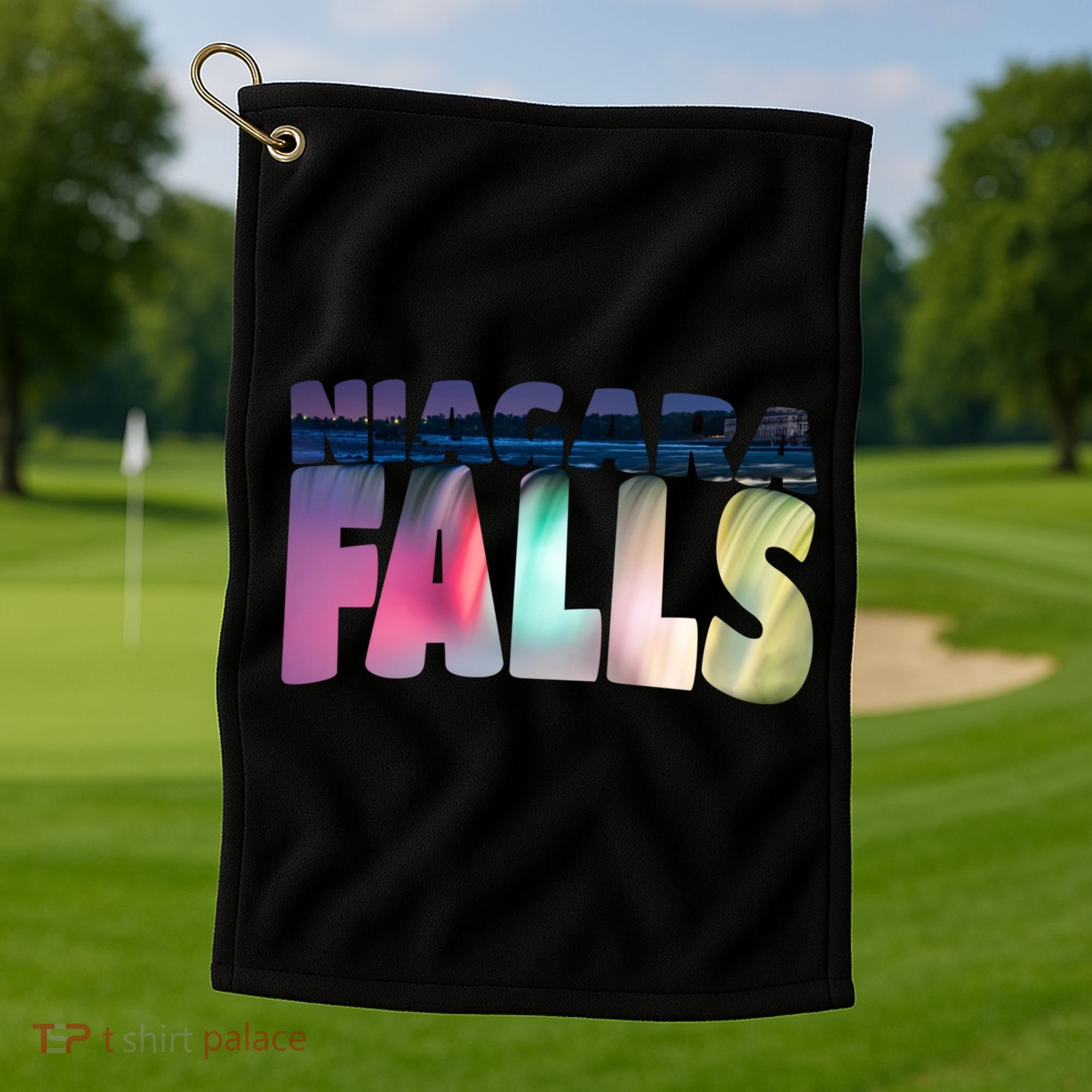 Niagara Falls Night Gift Canada Usa Typography Souvenir Golf Towel