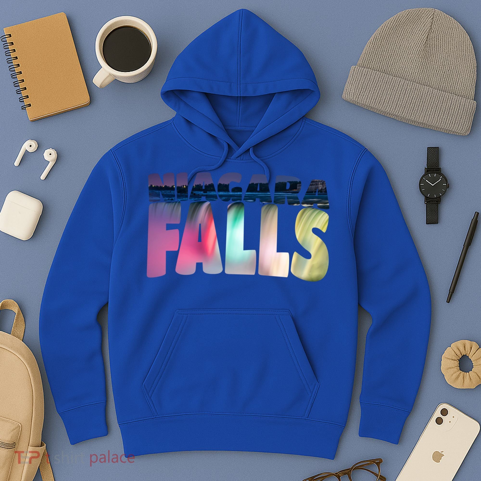Niagara Falls Night Gift Canada Usa Typography Souvenir Hoodie