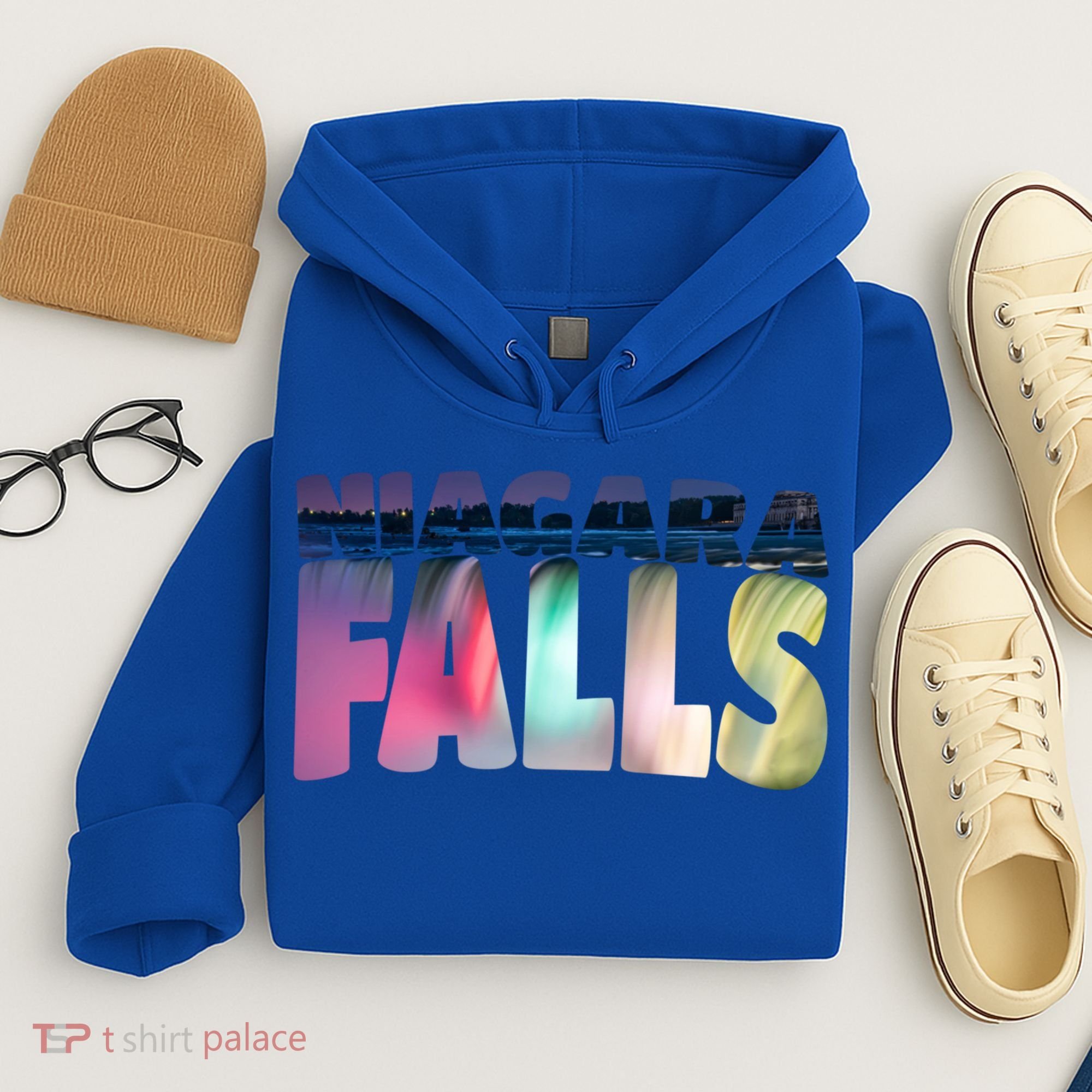 Niagara Falls Night Gift Canada Usa Typography Souvenir Hoodie