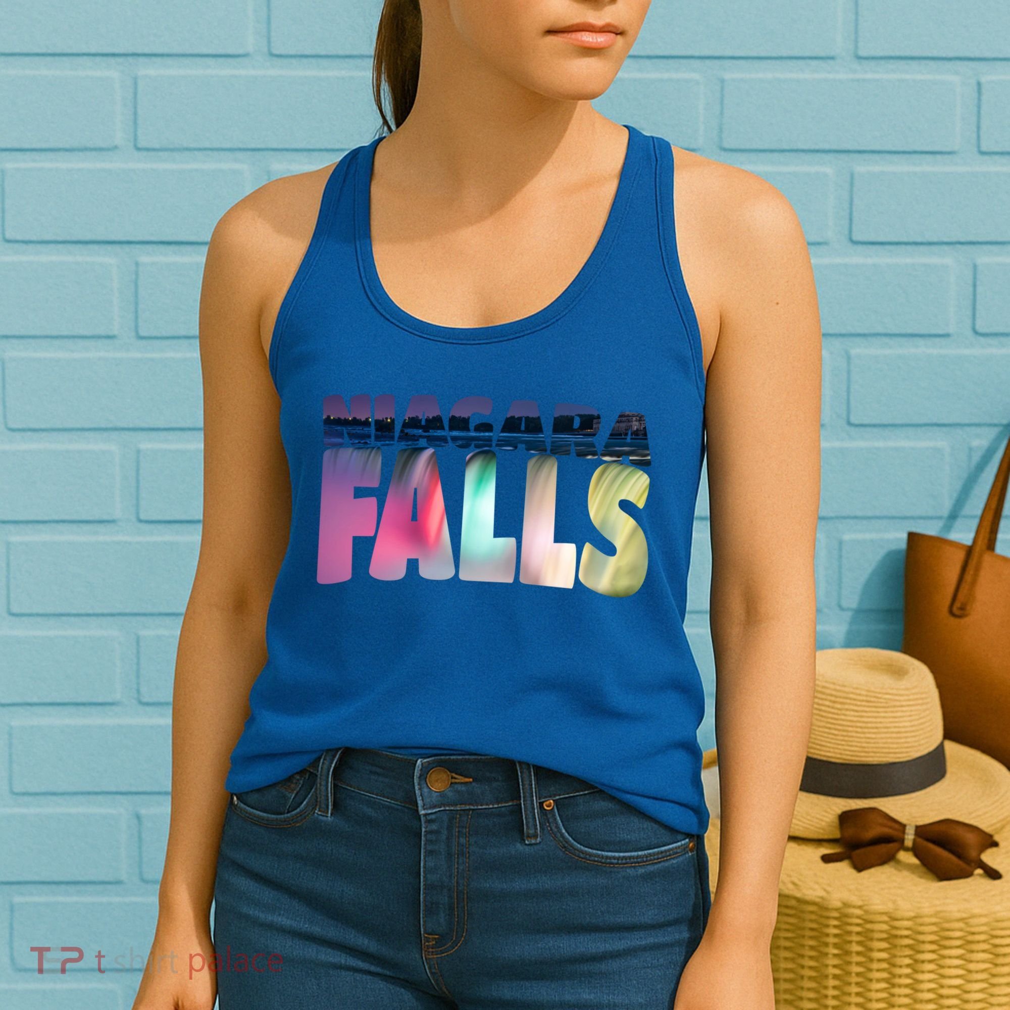 Niagara Falls Night Gift Canada Usa Typography Souvenir Women's Tank Top