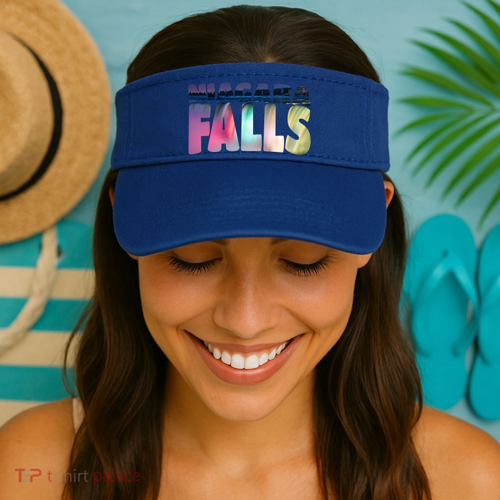 Niagara Falls Night Gift Canada Usa Typography Souvenir Visor