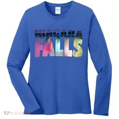 Niagara Falls Night Gift Canada Usa Typography Souvenir Women's Long Sleeve Shirt