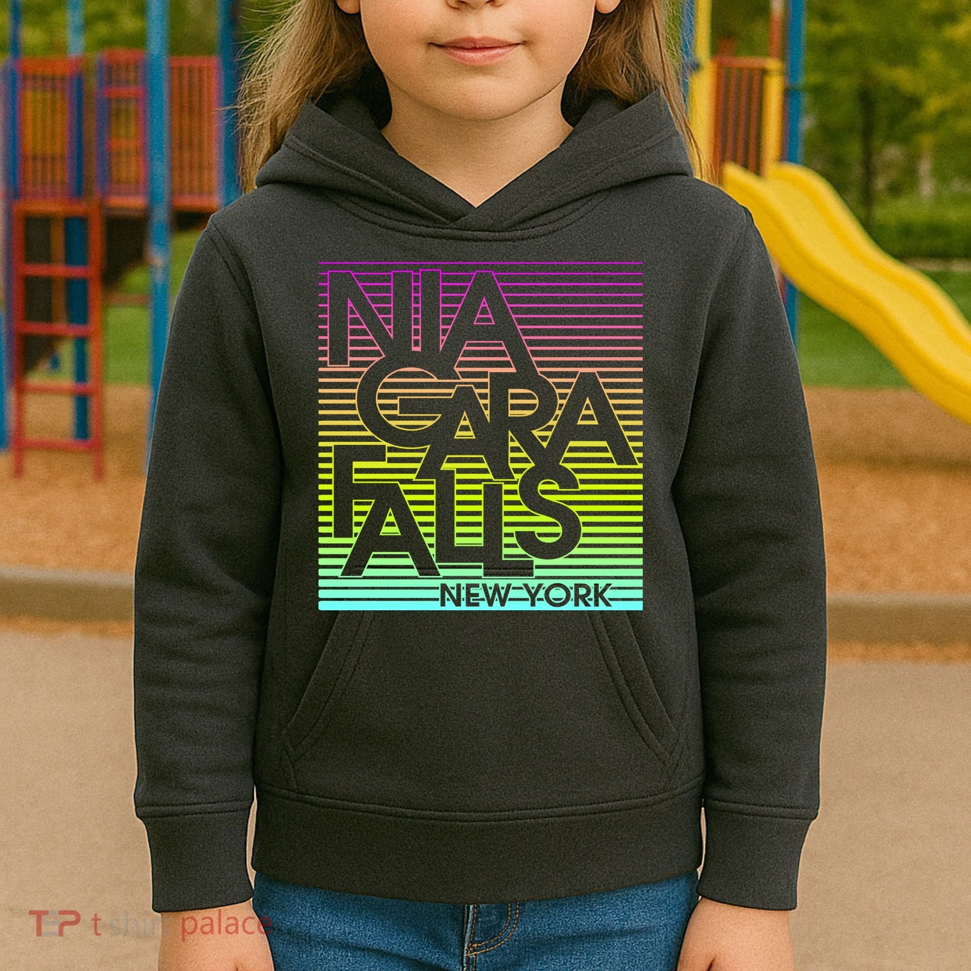 Niagara Falls New York Neon Kids Hoodie