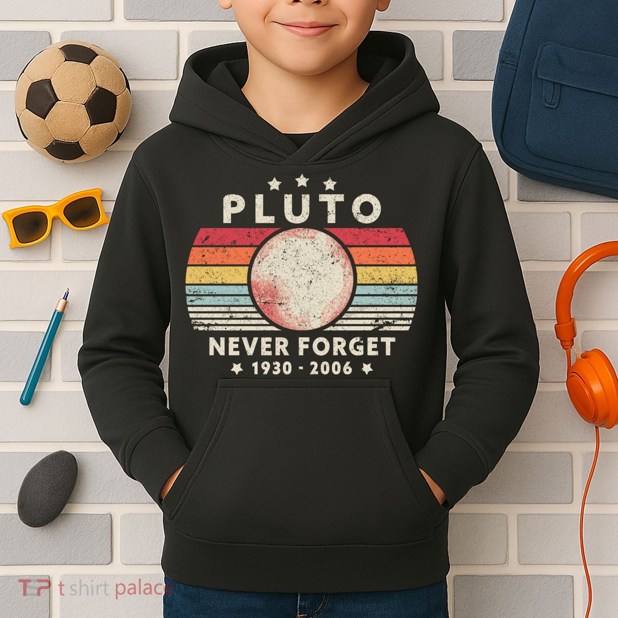 Never Forget Pluto Shirt. Retro Style Funny Space, Science Kids Hoodie