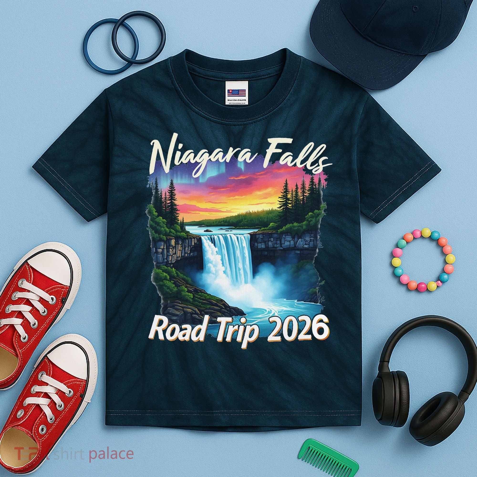 Niagara Falls Road Trip 2026 Kids Tie-Dye T-Shirt