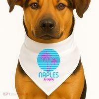 Naples Florida Retro Palm Tree Sunset USA-Made Doggie Bandana thumb 1