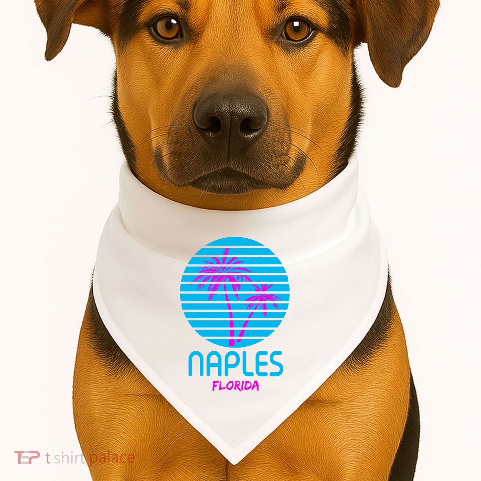 Naples Florida Retro Palm Tree Sunset USA-Made Doggie Bandana