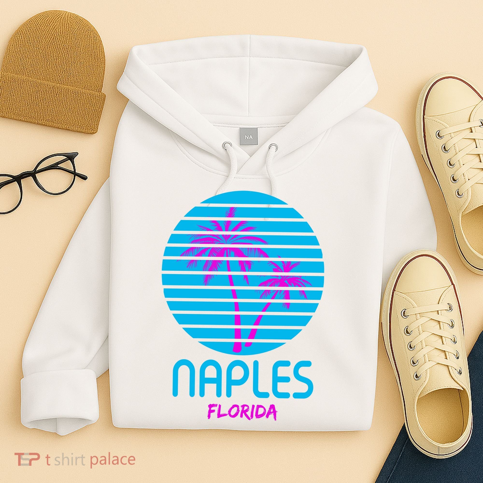 Naples Florida Retro Palm Tree Sunset Hoodie