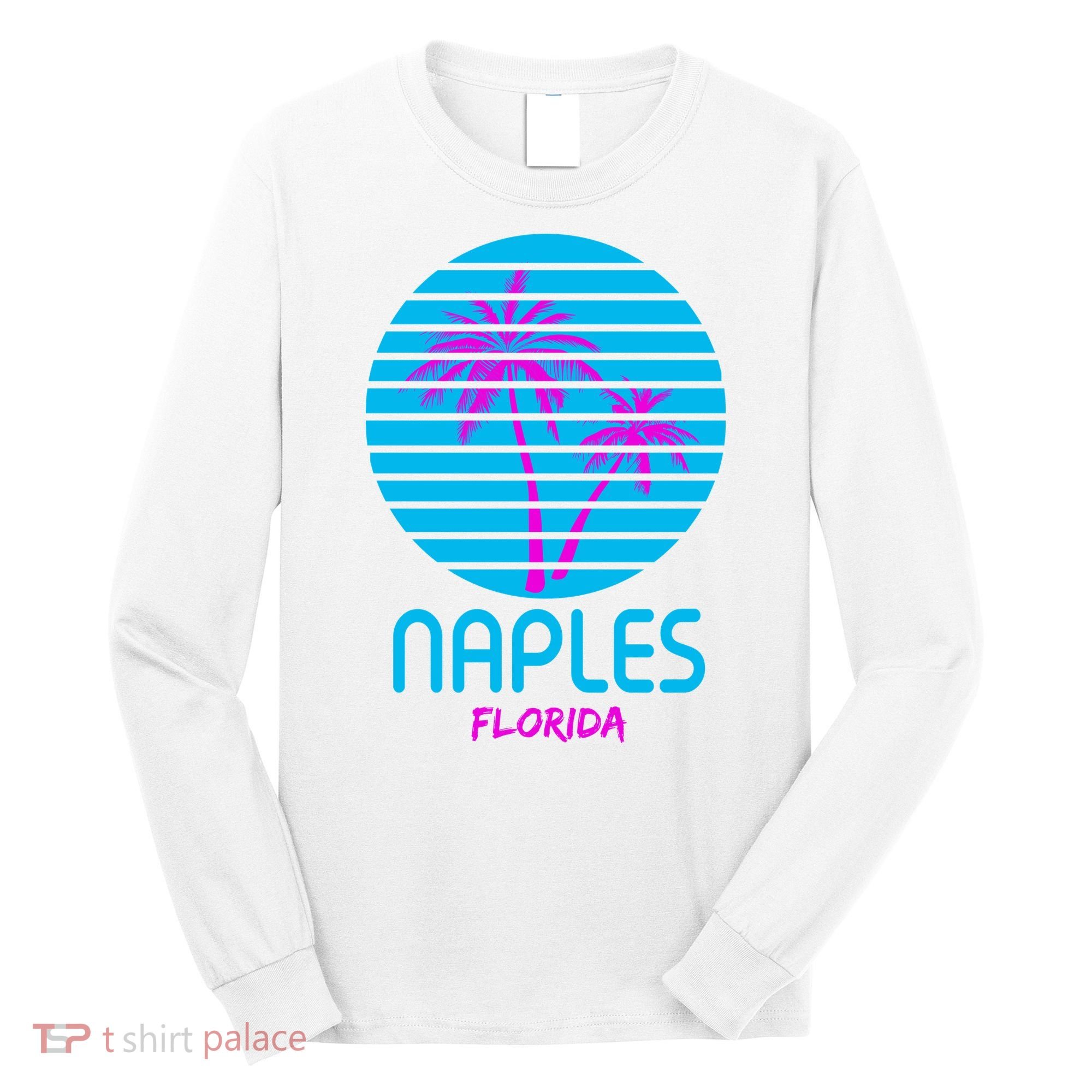 Naples Florida Retro Palm Tree Sunset Long Sleeve Shirt