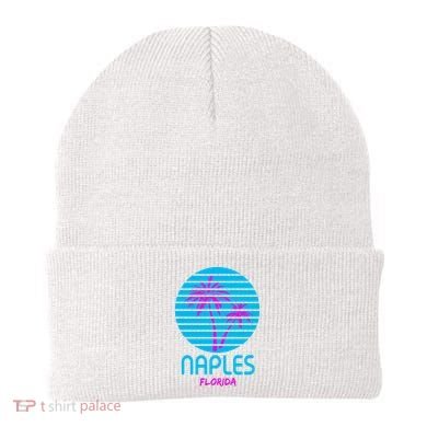 Naples Florida Retro Palm Tree Sunset Beanie
