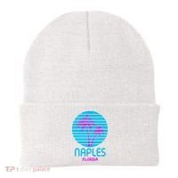 Naples Florida Retro Palm Tree Sunset Beanie thumb 0