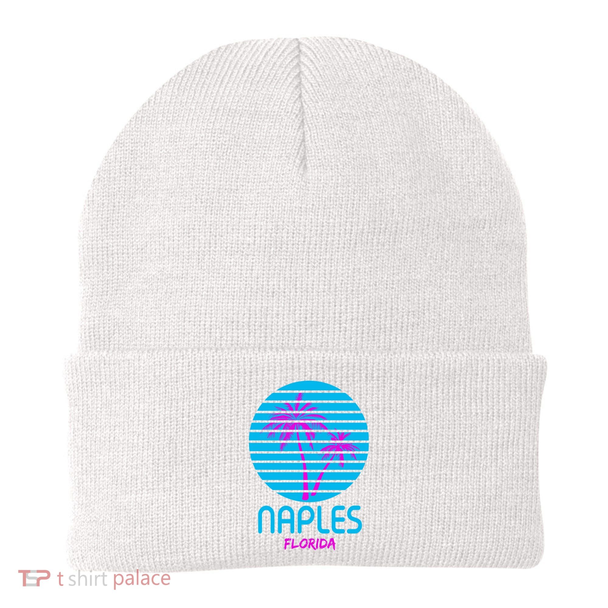Naples Florida Retro Palm Tree Sunset Beanie