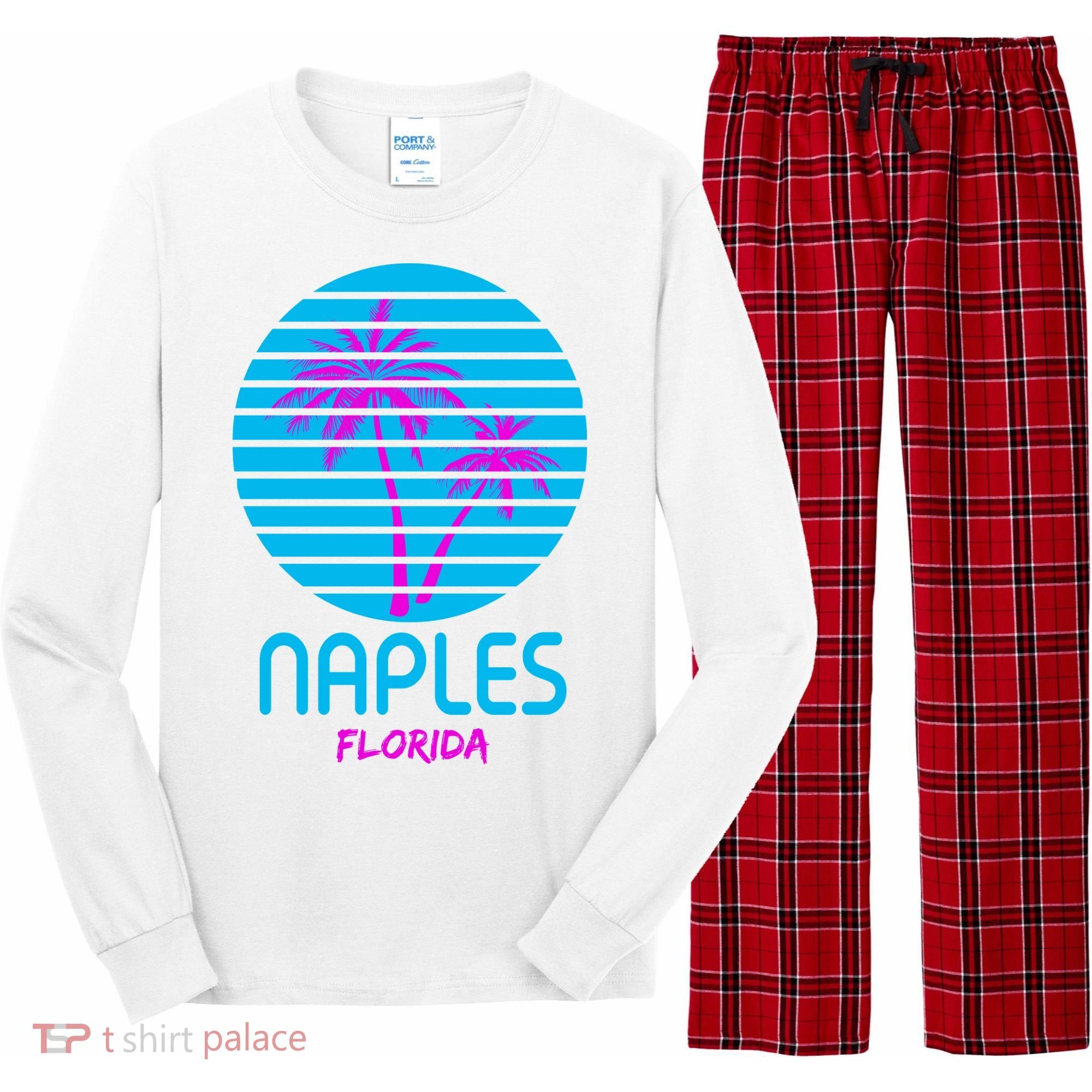 Naples Florida Retro Palm Tree Sunset Long Sleeve Pajama Set