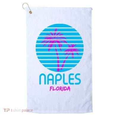 Naples Florida Retro Palm Tree Sunset Golf Towel