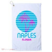 Naples Florida Retro Palm Tree Sunset Golf Towel thumb 0