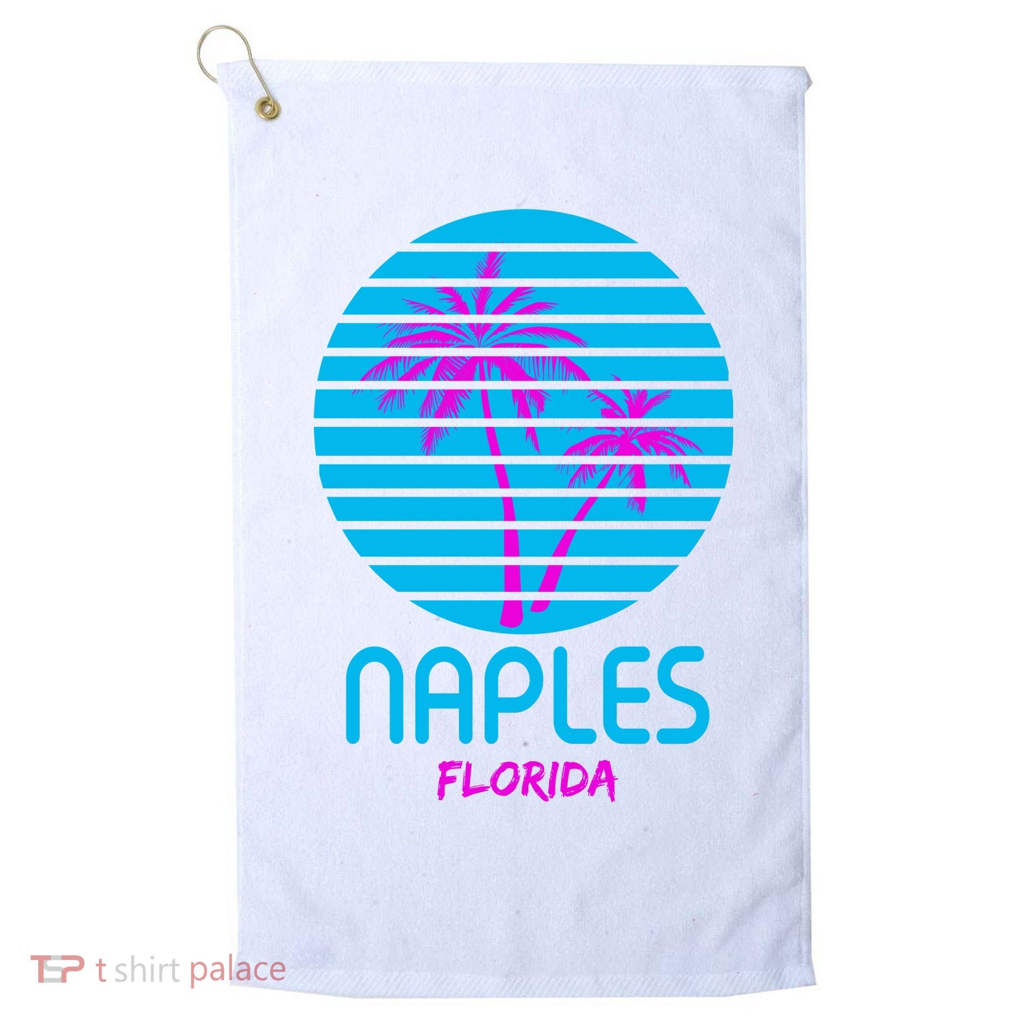 Naples Florida Retro Palm Tree Sunset Golf Towel