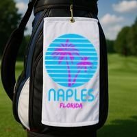 Naples Florida Retro Palm Tree Sunset Golf Towel thumb 2
