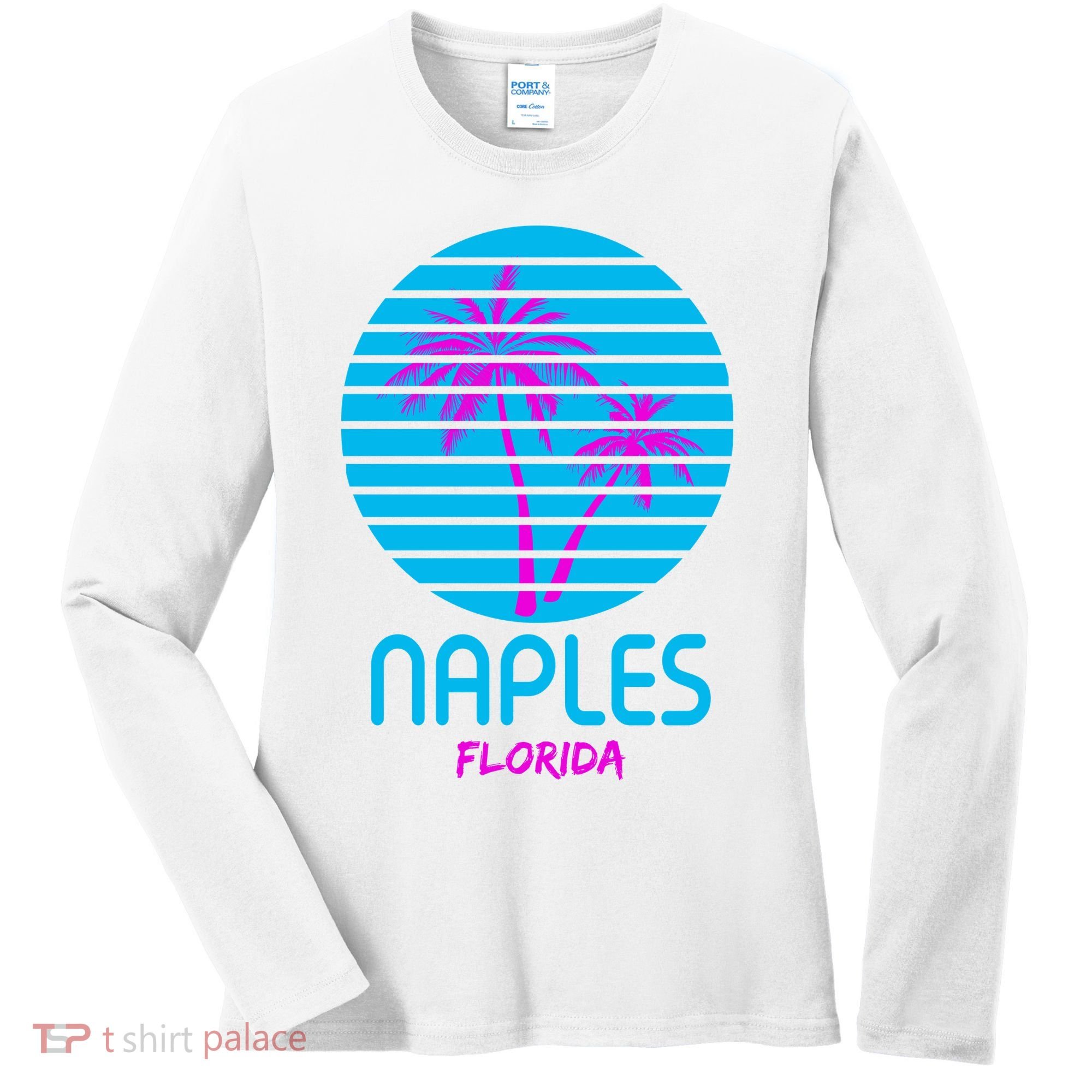 Naples Florida Retro Palm Tree Sunset Women's Long Sleeve Shirt