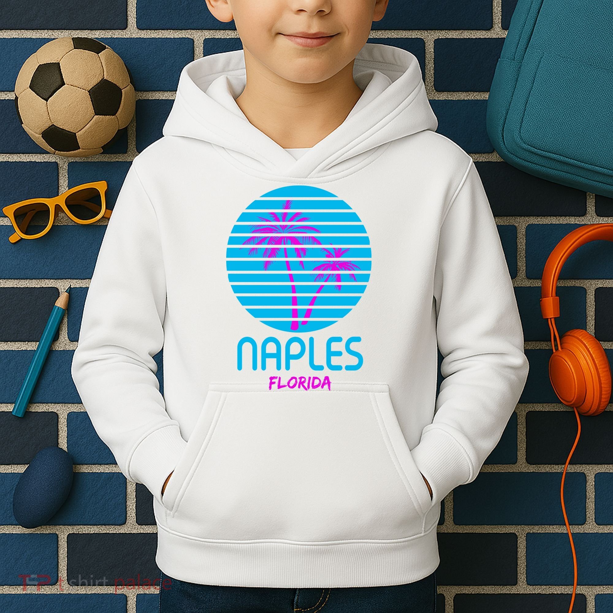 Naples Florida Retro Palm Tree Sunset Kids Hoodie