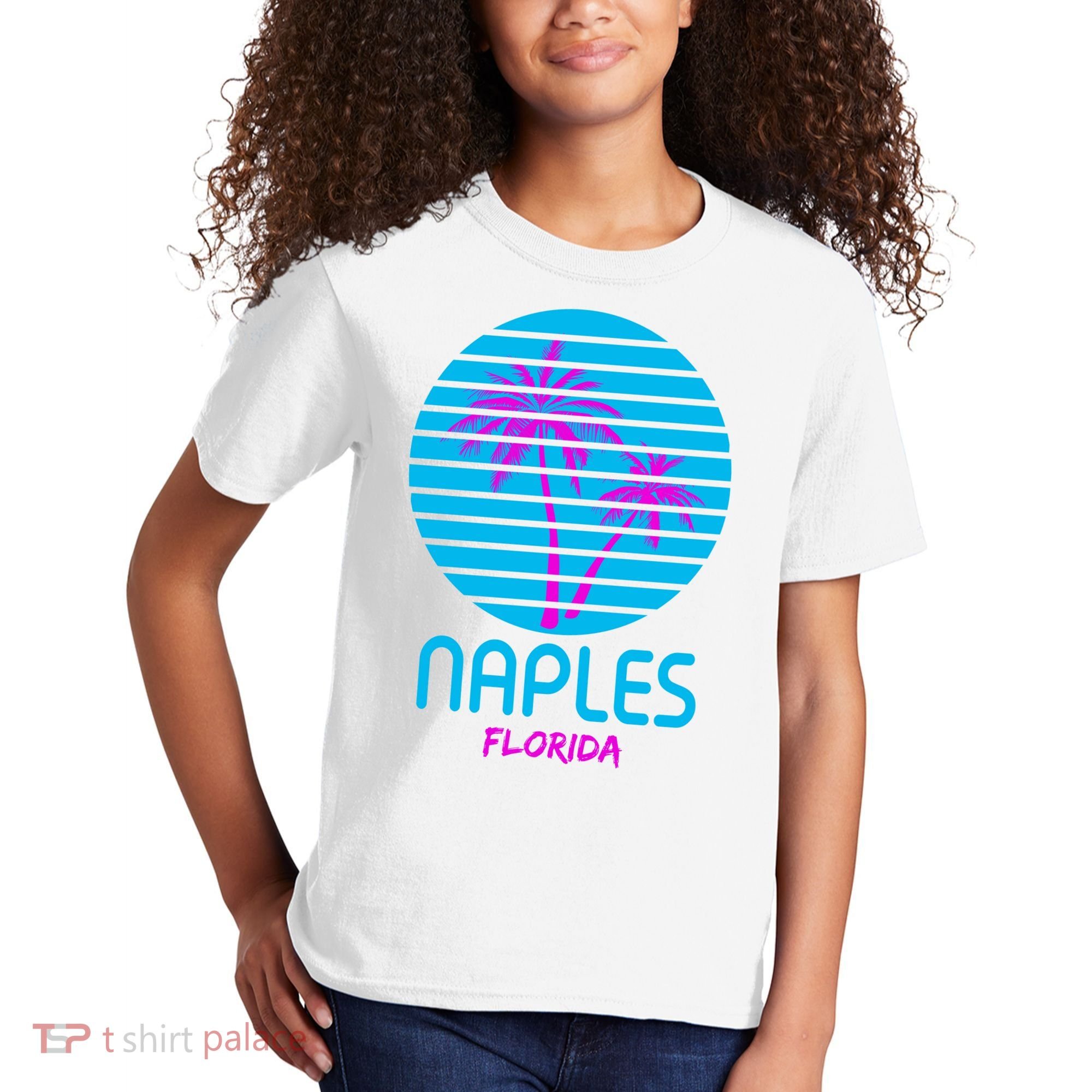 Naples Florida Retro Palm Tree Sunset Kids T-Shirt