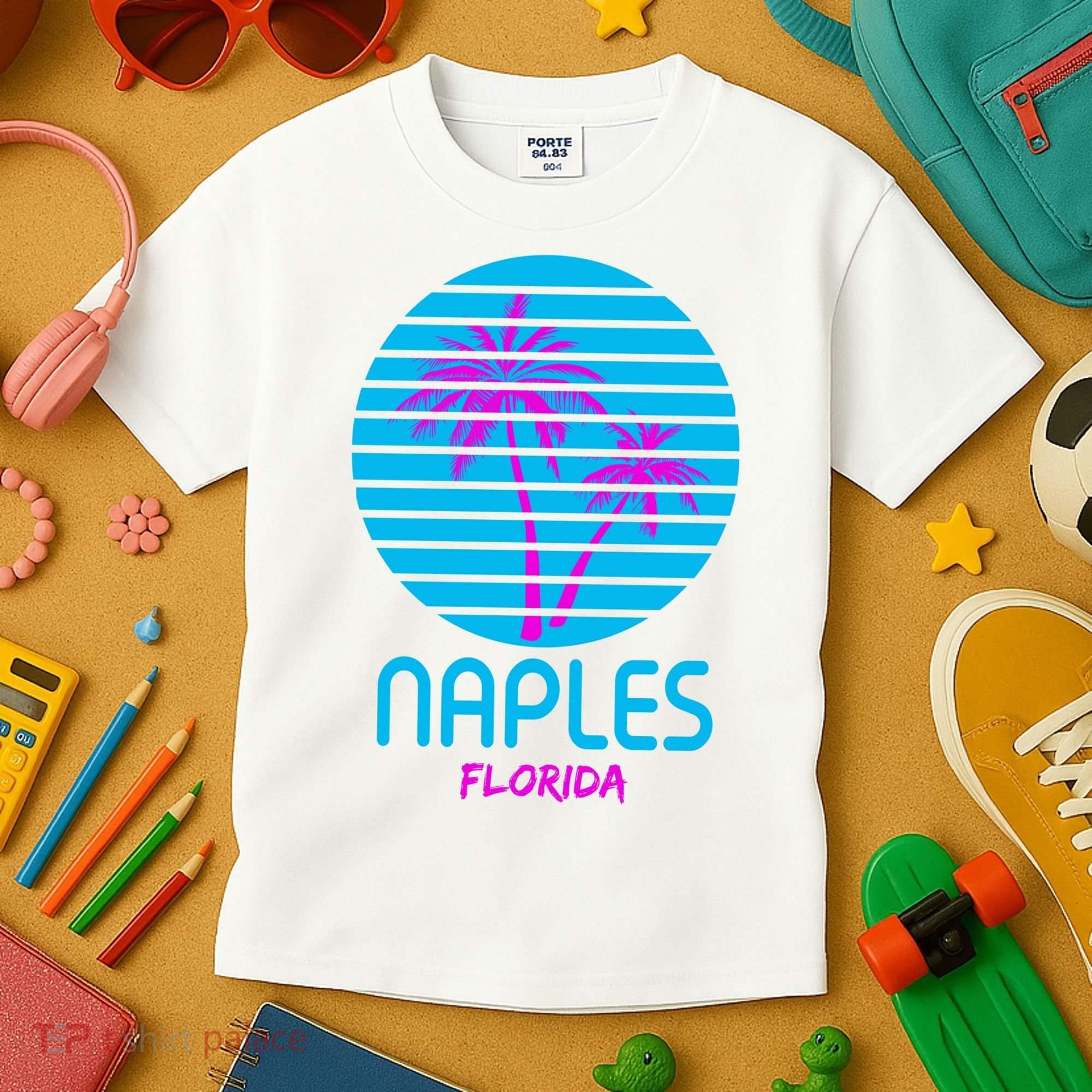 Naples Florida Retro Palm Tree Sunset Kids T-Shirt