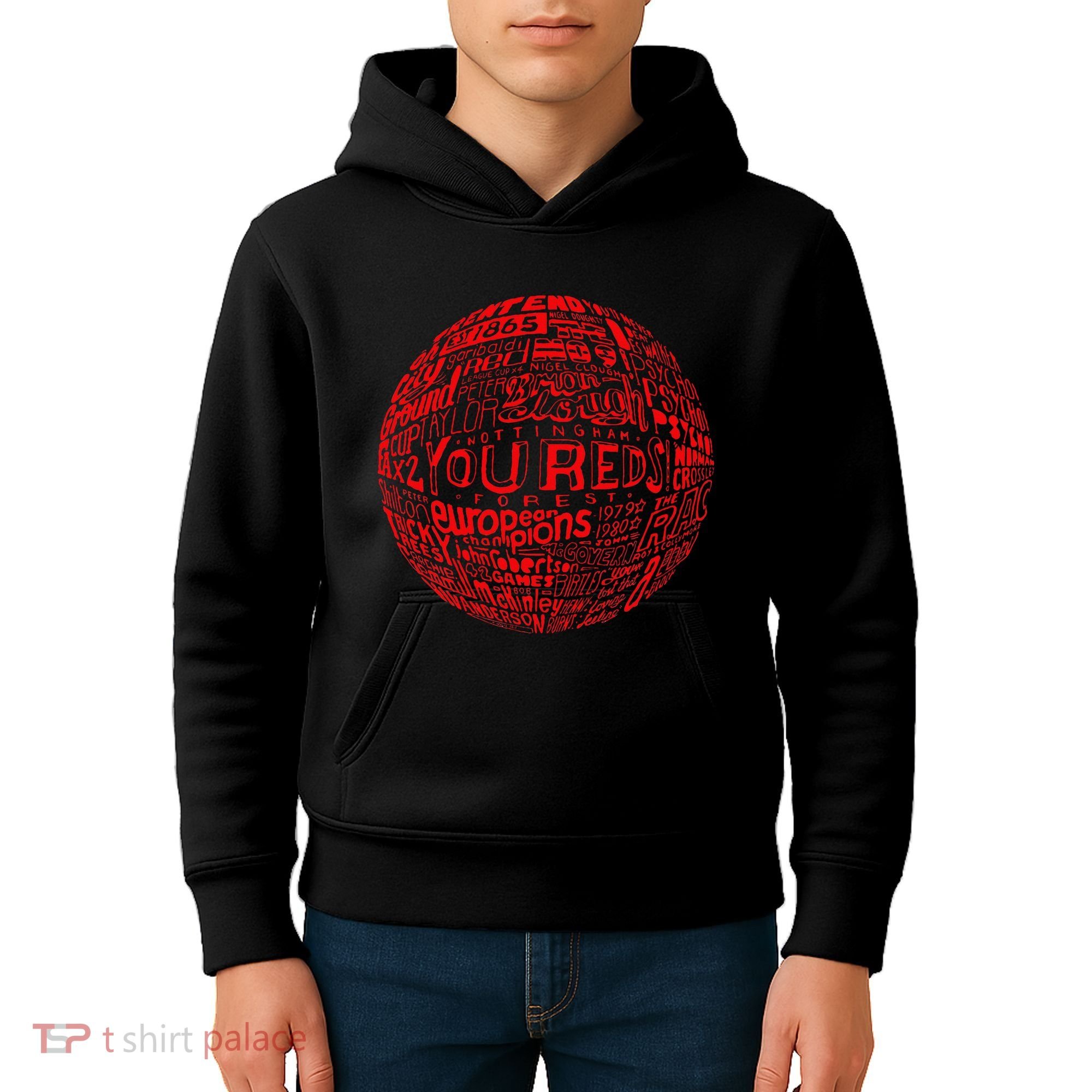 Nottingham Forest Red Typography Football Kids Hoodie