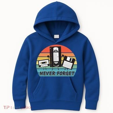 Never Forget Retro Vintage Cassette Tape Vhs Floppy Disc 80s Gift Kids Hoodie