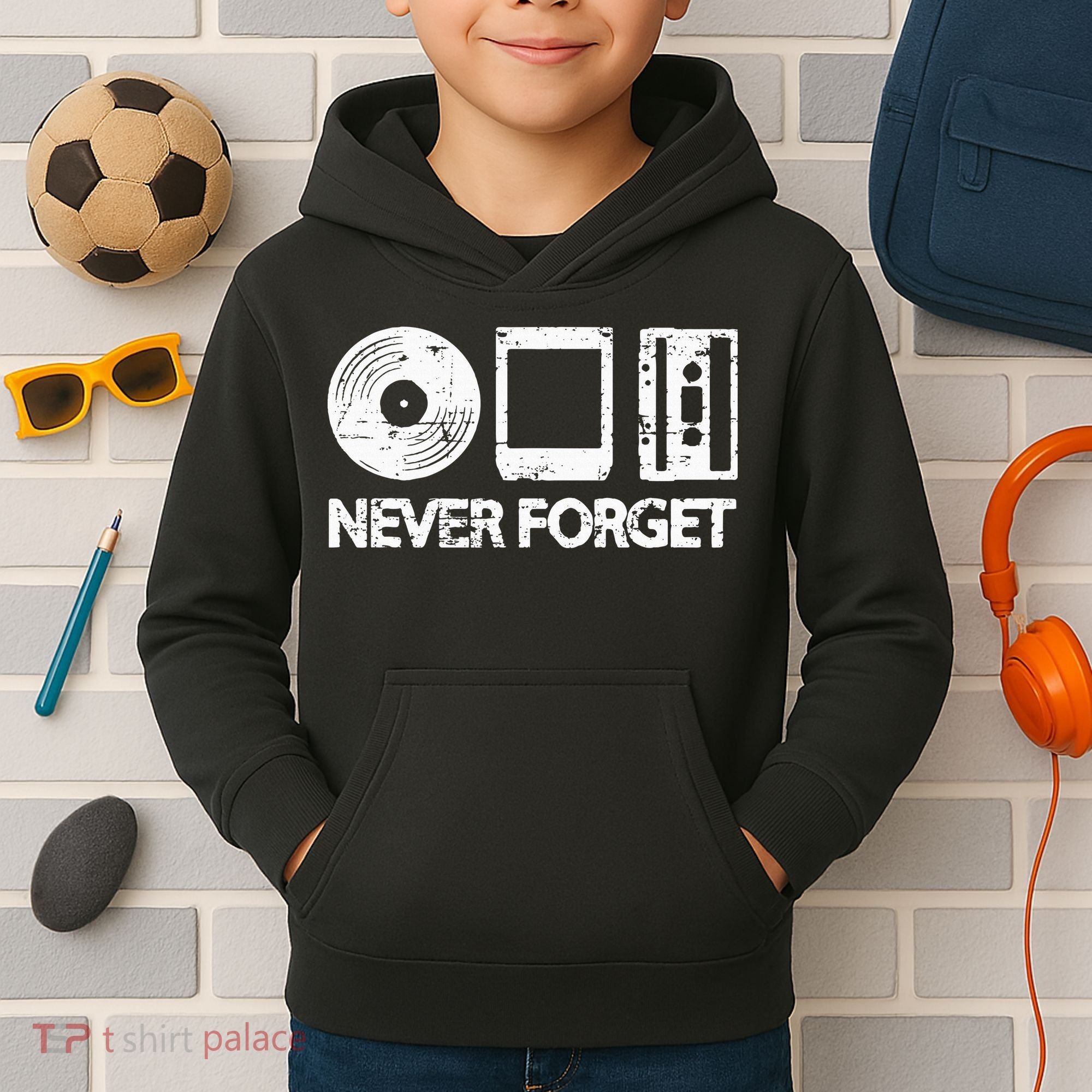 Never Forget Record 8 Track Cassette Tape Kids Hoodie