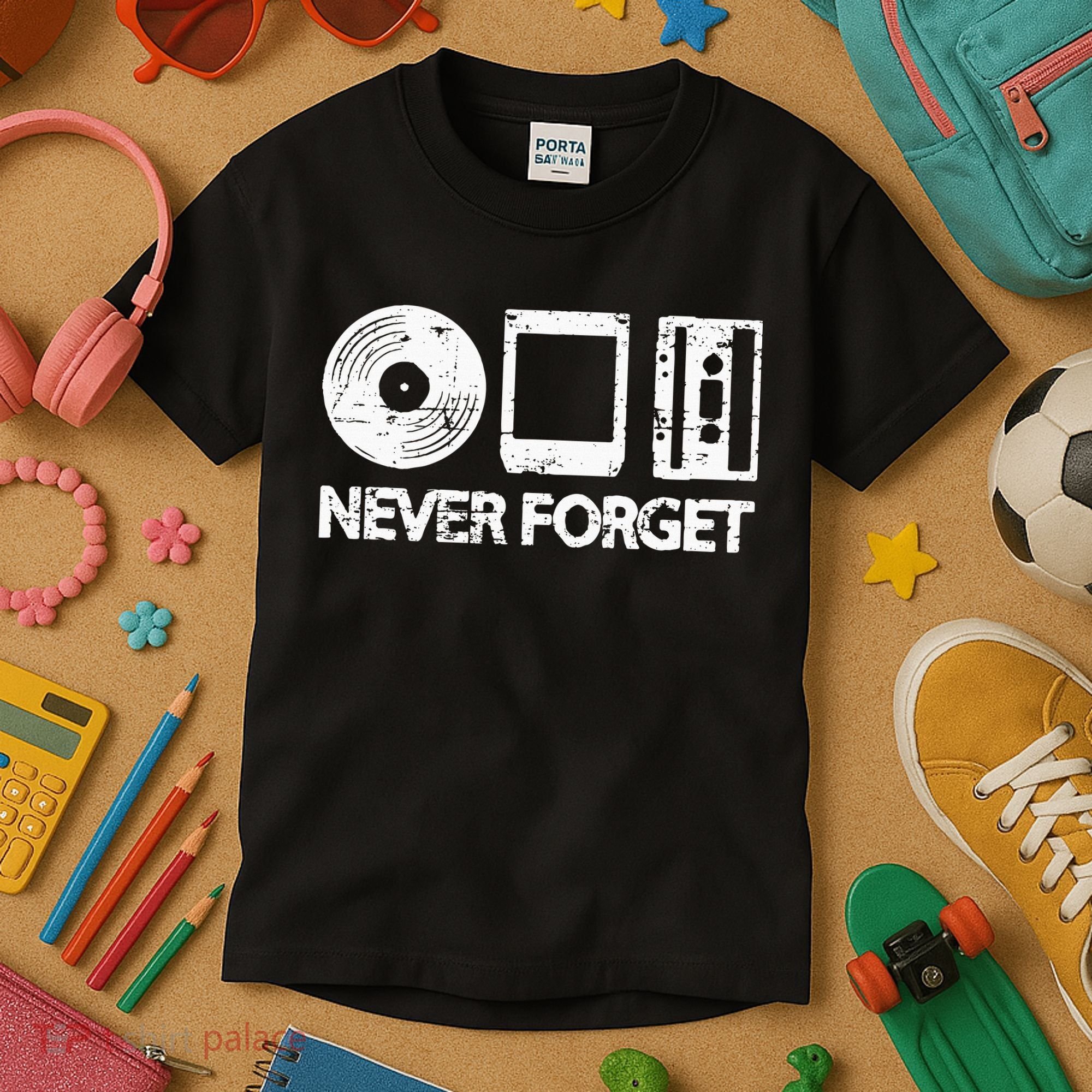 Never Forget Record 8 Track Cassette Tape Kids T-Shirt