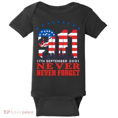 Never Forget September 11 2001 Memorial Day American Flag Baby Bodysuit