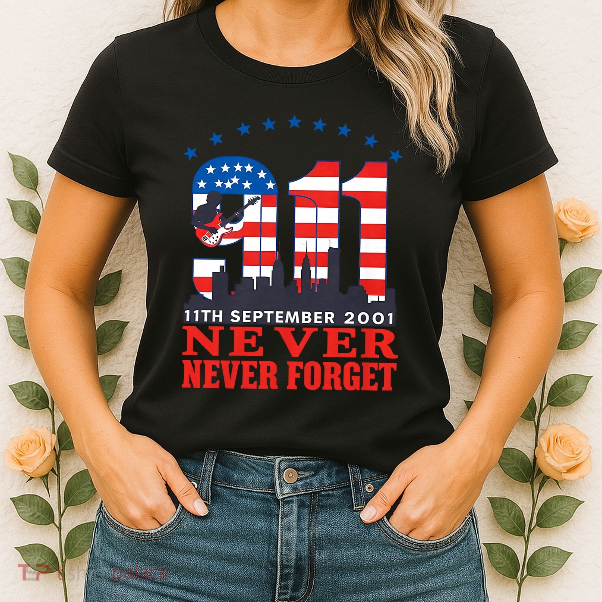 Never Forget September 11 2001 Memorial Day American Flag Women's T-Shirt