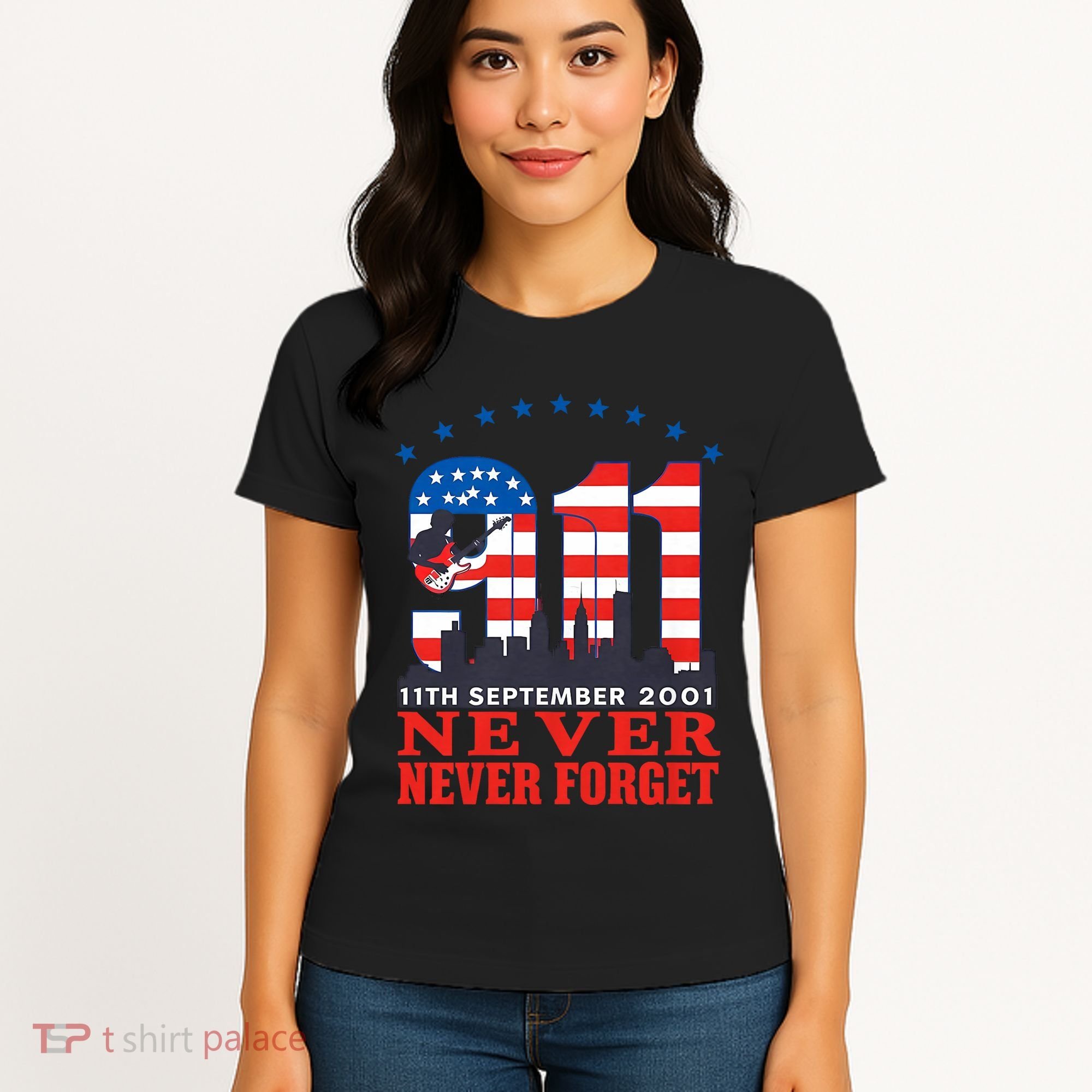 Never Forget September 11 2001 Memorial Day American Flag Women's T-Shirt